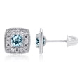 thumbnail image 2 of Decadence Solid 14K White Gold 3mm Square Natural Sky Blue Topaz December Birthstone Screwback Stud Earrings For Women | 6x6mm Earrings | 1mm Created White Sapphire Halo Screwback Earrings For Women, 2 of 5