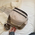 thumbnail image 2 of Bolso de pecho con múltiples bolsillos Bolso de sillín cruzado sólido de cuero para mujer (Blanco), 2 of 9