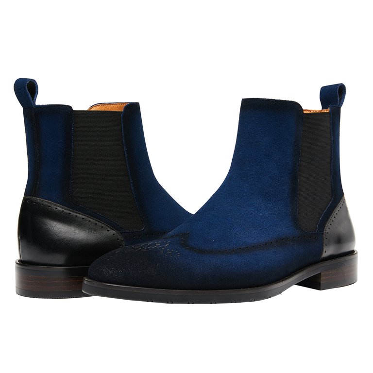 blue dress boots men Men's Black Wingtip Leather Oxford Boots