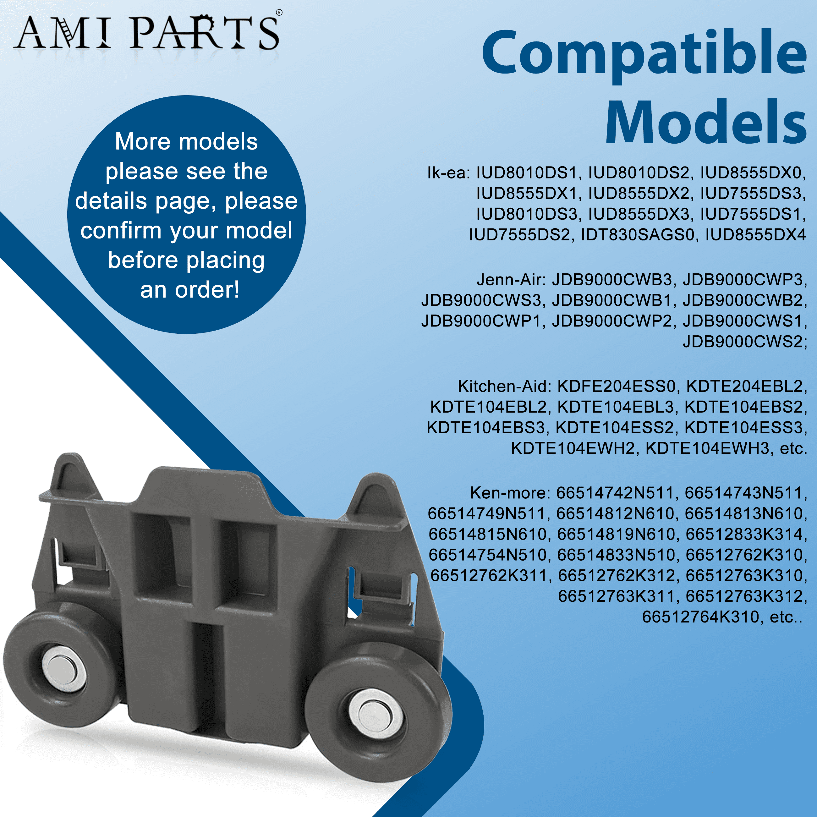 AMI PARTS W10195417 W10195417V Lower Wheels Dishwasher Dish Rack