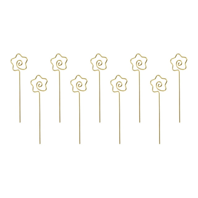 inoxidable acero cóctel palillos, 5.12" 9uds metal cóctel dientes palillos martini palillos reutilizables estrella forma cóctel brochetas para bebidas aperitivo frutas (dorado) Nueve palillos dorados de acero inoxidable de 130 mm con varilla de 1,5 mm; cabeza en forma de estrella con espiral visible y punta fina para ensartar aceitunas, cerezas o frutas, dispuestos sobre fondo blanco. También adecuados para decorar bocadillos y postres.