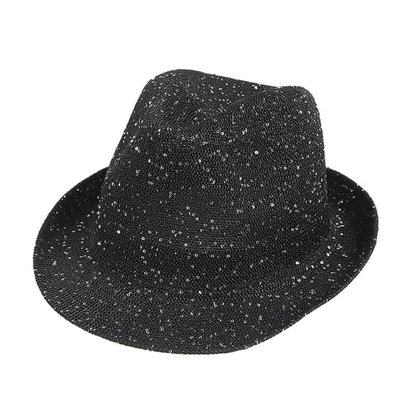 URTERYSER Mardi Gras Sequins Fedoras Hat for Adult Unisex Masquerade Carnivals Mesh Hat Performances Hat with Rolled up Brim Black