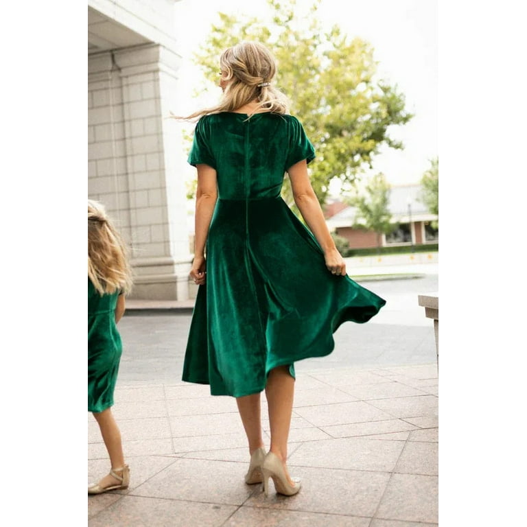 Velvet Dress for Women Velvet Short Sleeves Midi Dress Emerald | cfmoto.lt