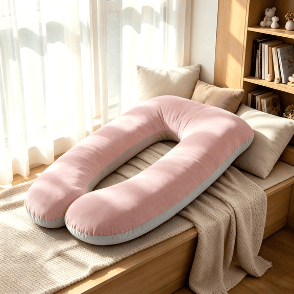 Pregnancy Pillow, U Shaped Full Body Maternity Pillow for Sleeping with Removable Cover, 41 Inch Grey & Pink