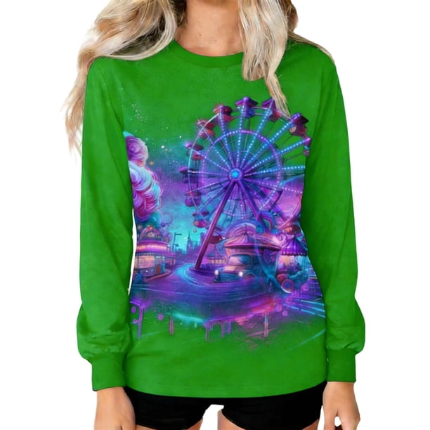 Camiseta con Capucha de Manga Larga de Cuello Redondo de Impresión de Carnaval Casual de las Mujeres Toda la Temporada