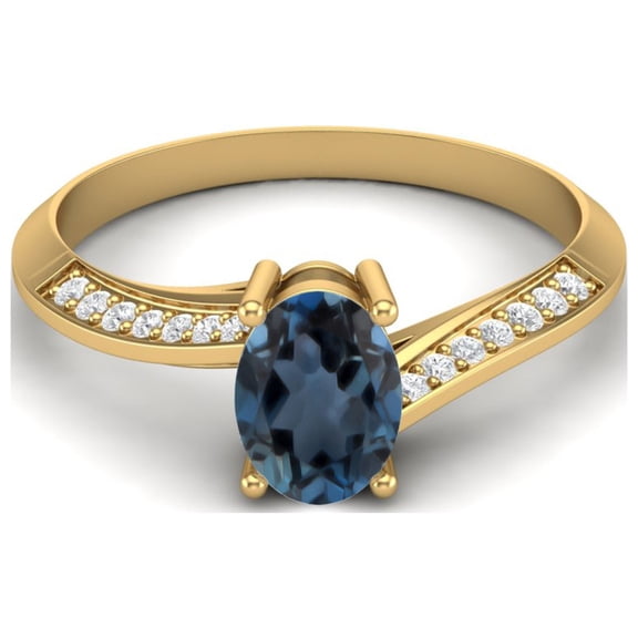 Mooneye 1.56 Cts Oval London Blue Topaz 925 Sterling Silver Gold Vermeil Woman Halo Gifts Ring