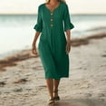 thumbnail image 5 of ClodeEU Women's V Neck Short Sleeve Flutter Sleeve Button Midi Dress with Pockets,Solid Color Casual Loose Fit Summer Dress Army Green,Women's Plus L, 5 of 8
