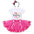 thumbnail image 2 of IBTOM CASTLE Toddler Girls Birthday Outfit Polka Dots Tops Tutu Skirt Mouse Ears Headband for Cake Smash Photo Shoot 5 Years Hot Pink - Love Heart, 2 of 8