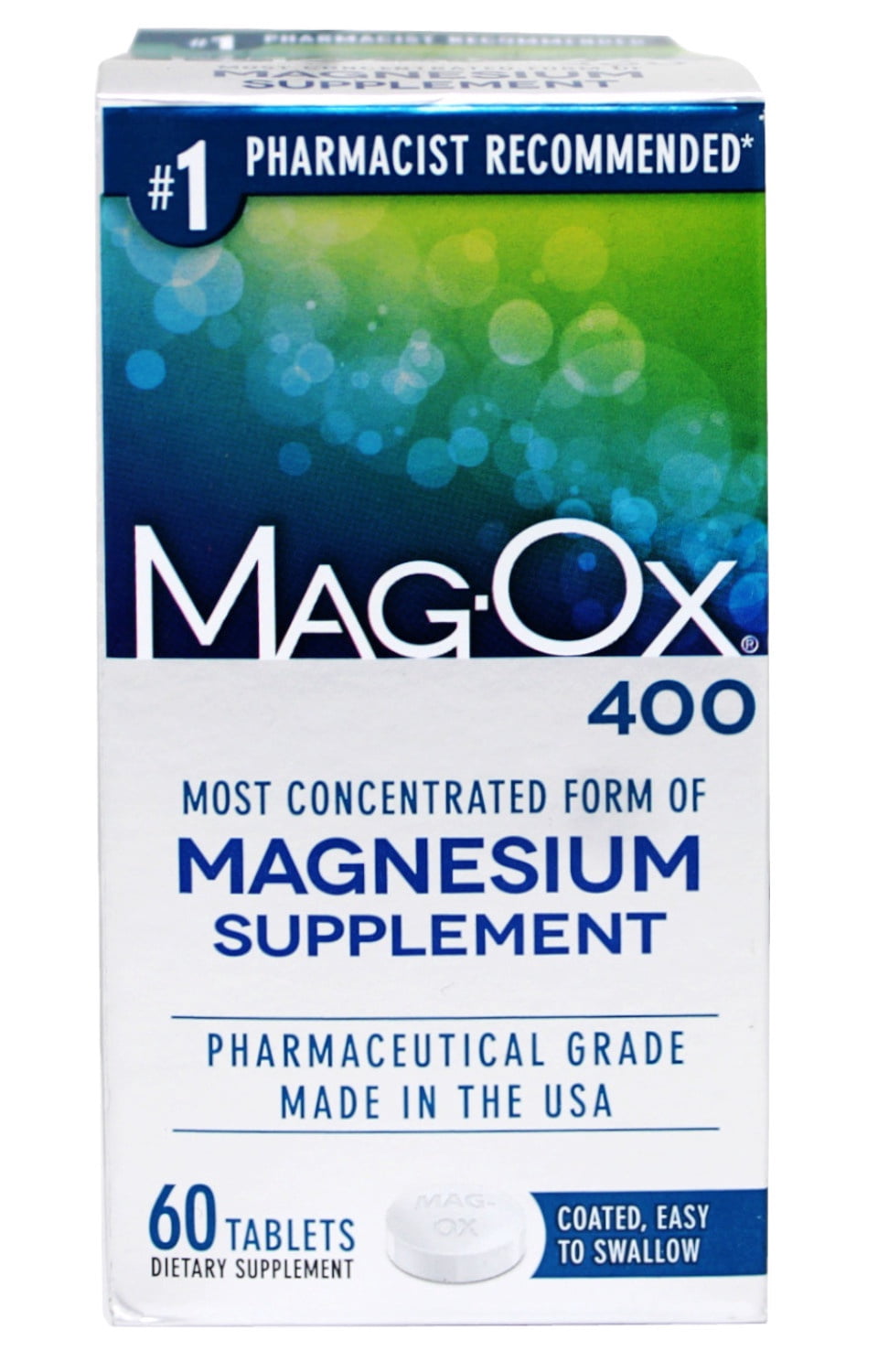 Mag-Ox 400 Magnesium Supplement Tablets Coated Easy to Swallow 60 Count (Pack of 2)