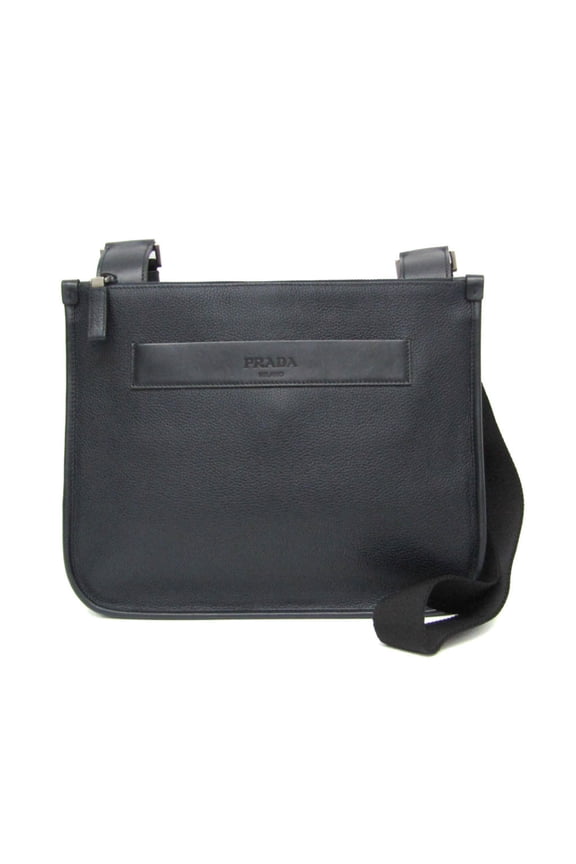 Pre-Owned Prada 2VH047 Men's Leather Messenger Bag,Shoulder Bag Black,Dark Navy