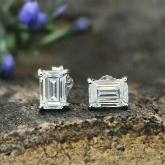 Mangal Jewels 3 Ct Emerald Cut Diamond Solitaire Womens Stud Earrings 14k White Gold Finish