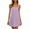 thumbnail image 5 of Women's Cotton Solid Color Square Neck Sleeveless Mini Dress Back Zipper Casual Short Dress with Pockets for Summer Daily Wear Purple L(L), 5 of 8