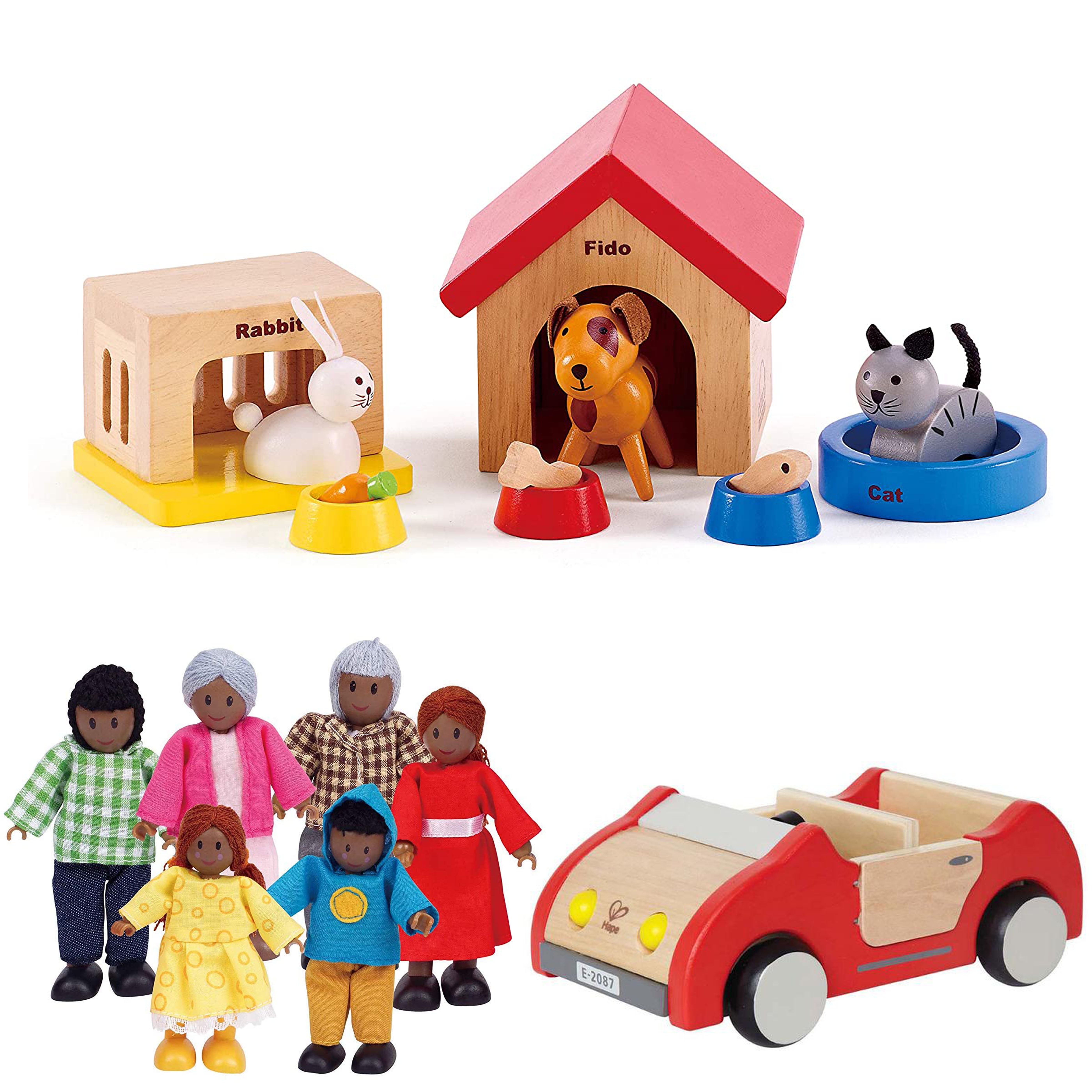 voor periscoop elegant Hape Family Pets Wooden Dollhouse Animal Set With African American Wooden  Doll House Family and Kid's Hape Family Car Deluxe Play Bundle - Walmart.com