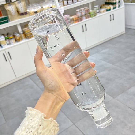 Glass Water Bottle Slim Clear Water Bottle with Leakproof Cap Time Marked Drinking Bottle For Home Office Outdoor