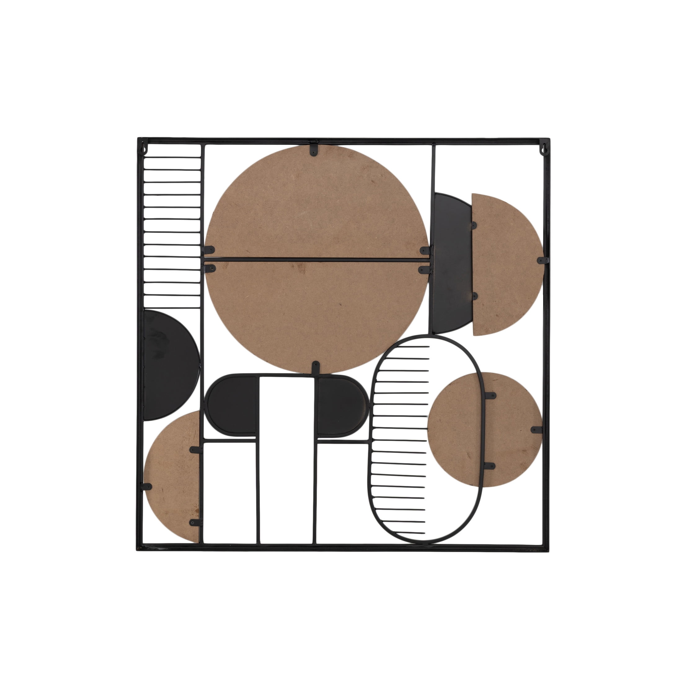 DecMode Black Metal Geometric Wall Decor with Brown Wooden Shapes