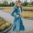 thumbnail image 1 of Robes Maman et Moi Manches Longues Mode Velours Lotus Extensible Couleur Unie Manches Bouffantes Vêtements Assortis, 1 of 10