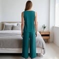 thumbnail image 5 of Sleeveless Button Front Linen Set for Women, Scoop Neck Tank & Wide Leg Pants Two Piece Outfit - Loose Fit Summer Vacation Ensemble Blue L, 5 of 5