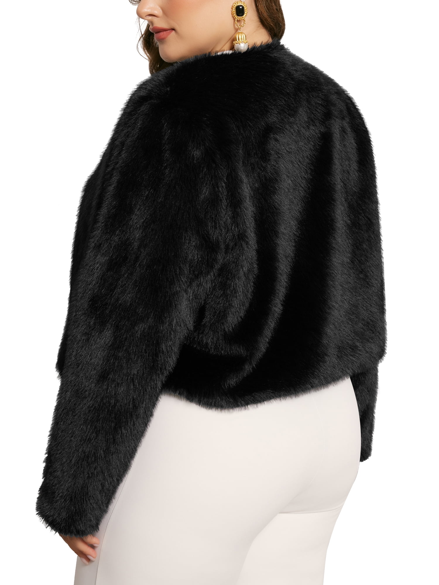 DARING DIVA Women's Plus Size Faux Fur Long Sleeve Open Front Winter Coat 3X Black