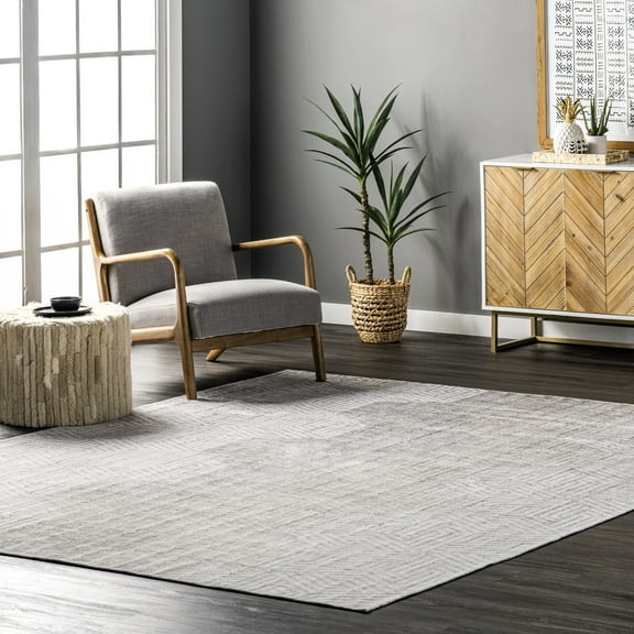 nuLOOM Adeline SpinClean Modern Hexagon Machine Washable Area Rug, 4' x 6', Adeline Beige