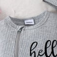 thumbnail image 3 of Bellafa Baby Boy Girl Long Sleeve Ribbed Romper with Mittens Cuffts Newnorn Boy Zipper Footie Jumpsuit + Hat 2PCS Fall Winter Clothes, 3 of 9