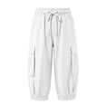 thumbnail image 5 of Womens Cargo Capri Pants, Elastic Waist Drawstring Cropped Pants with Multi Pockets, Outdoor, Walking Casual Workout Wear | VerBelle,White S, 5 of 7