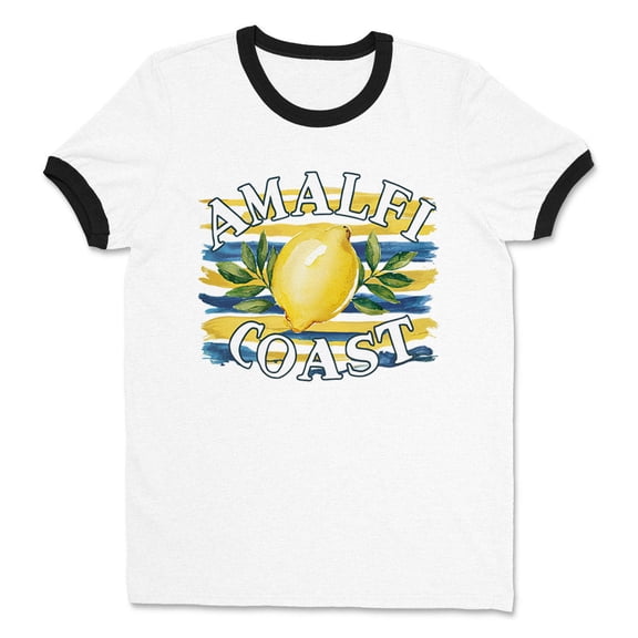 Amalfi Coast Ringer Tee Shirt Unisex Large White/Black