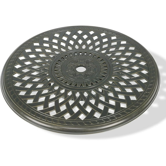 MEETWARM Outdoor 31" Lazy Susan Turntable for Table, All Weather Cast Aluminum Large Round Serving Plate Tabletop Rotating Tray with 2" Umbrella Hole, Silent & Smooth Spin, Dark Bronze