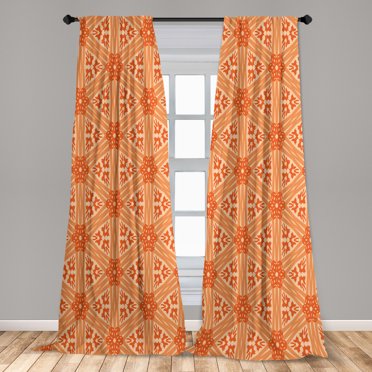 Ambesonne Abstract Curtains, Floral Detailed Lines Grid, Pair of 28"x84", Peach Vermilion