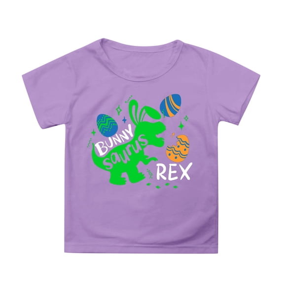 VNKIDY Boys Girls Easter T-Shirts Unisex Kids Easter Bunny Egg Print Crew Neck Tees Casual Short Sleeve Relaxed Fit Top For Holiday Outdoor Daily Wear Cozy Top Purple 6-7 Years