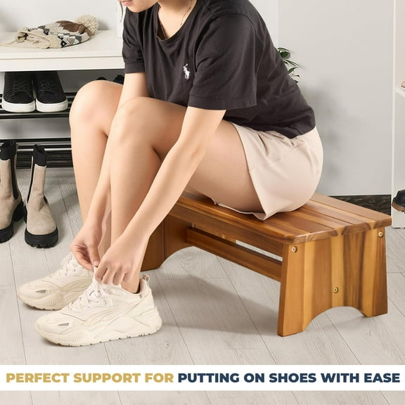 Wide 26in Wooden Step Stool, Heavy Duty for Adults and Seniors, Non-Skid Surface, 550lbs Capacity