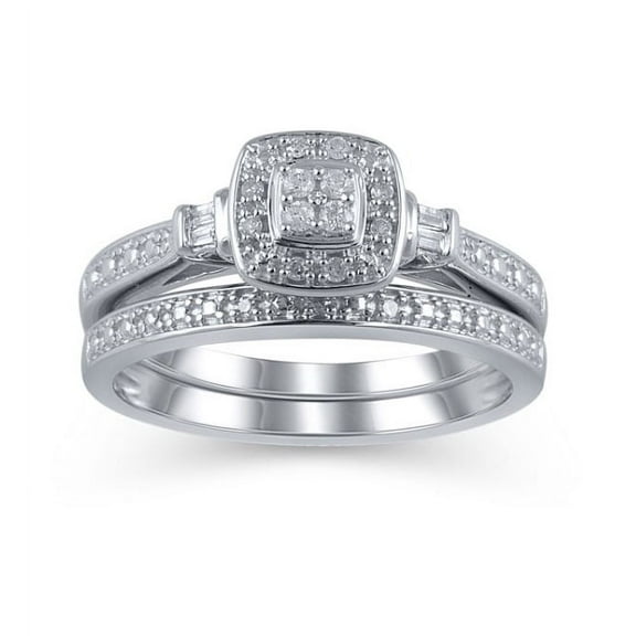 Forever Bride 1/10 Ct Natural Diamond Cushion Cut Bridal Set Women's Ring, Sterling Silve