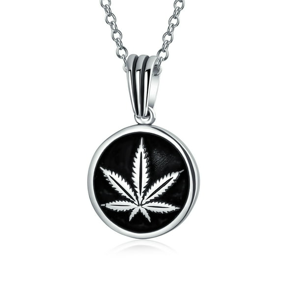 Bling Jewelry Mens Unisex Retro Hemp Cannabis Leaf Pendant Necklace in Oxidized Sterling Silver