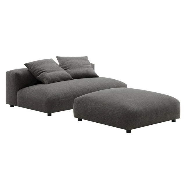 Solace Modular Upholstered Fabric Armless Loveseat and Ottoman Set in Charcoal