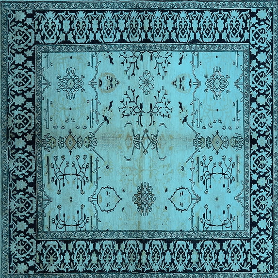 Ahgly Company Indoor Square Oriental Light Blue Industrial Area Rugs, 3' Square