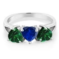thumbnail image 2 of Gem Stone King 925 Sterling Silver Blue Created Sapphire and Simulated Emerald 3-Stone Ring for Women (2.16 Cttw, Size 8), 2 of 3
