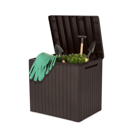 Keter City Box 30 Gallon Durable Resin Outdoor Deck Box Storage Organization, Brown