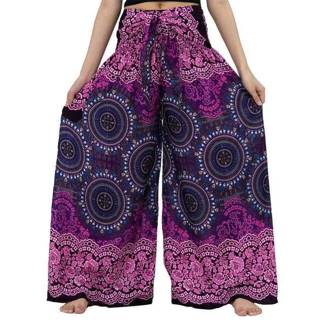 VISgogo Pantalones Mujer, Color Sólido/Patrones Impresos Cintura Alta Amarrar Pantalones Largos Sueltos para Primavera Otoño, S/M/L/XL/XXL VISgogo moda