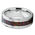 thumbnail image 3 of 8mm Polished Silver Tungsten Carbide Wedding Band Red Carbon Fiber Center Mens Comfort Fit Ring 6.5, 3 of 4