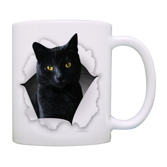ThisWear Cat Themed Gifts for Women & Men Black Cat Cup Cat Related Gifts Cat Head Coffee Mug