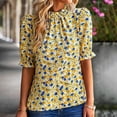 thumbnail image 2 of Siilsaa Women's Summer Boho Shirt Top Ruffle Short Sleeve Frill Trim Neck Floral Solid 2024 Casual Blouses Shirts Tops Yellow,L, 2 of 5