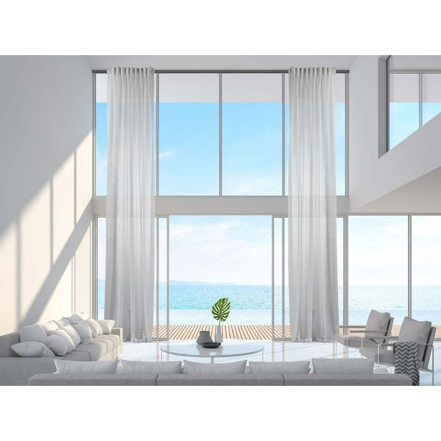 3S Brother's Ecru Sheer Home Decorative Set of 2 Panels Faux Silk Crap Chiffon Fabric Window Curtains Hanging Back Tap & Rod Pocket Custom Made 5-30 Ft Long - Made in Turkey (52"W x 156"L) Each
