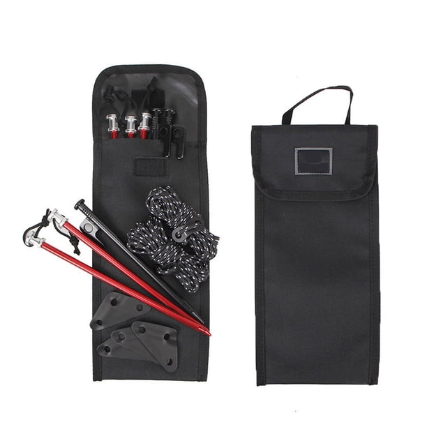 Bolsa de almacenamiento de accesorios para acampar | Organizador de exterior multifuncional para estacas, cuerdas, mosquetones | Tote rectangular de tela duradera con correa de transporte | 11,22 x