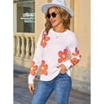 thumbnail image 6 of Floral Sweaters for Women Contrast Color Striped Crew Neck Long Sleeve Loose Knit Pullover Tops White XL, 6 of 10