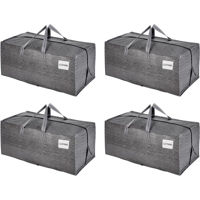 ORUYROP 4 Pack Moving Bags w/Backpack Straps, Moving Supplies, Moving Boxes, College Packing Storage Boxes with Lids Alternative, Heavy Duty, Extra Large, Sturdy Handles, Zippers (Gray, 4 Pack