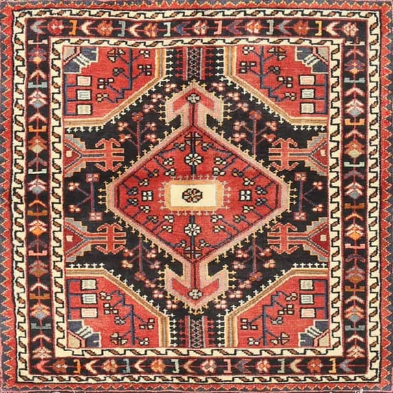 Ahgly Company Indoor Square Traditional Saffron Red Medallion Area Rugs, 3' Square