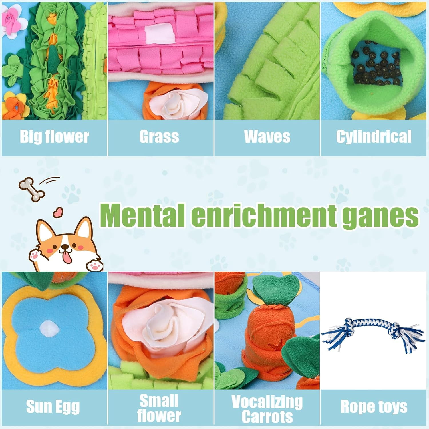 Snuffle Mat for Dogs Large Breed - 32'' X 20'' Washable Durable Sniff Mat for Slow Feeding Training, Enrichment Puzzle Toy for Mental Stimulation & Stress Relief Blue-Pink