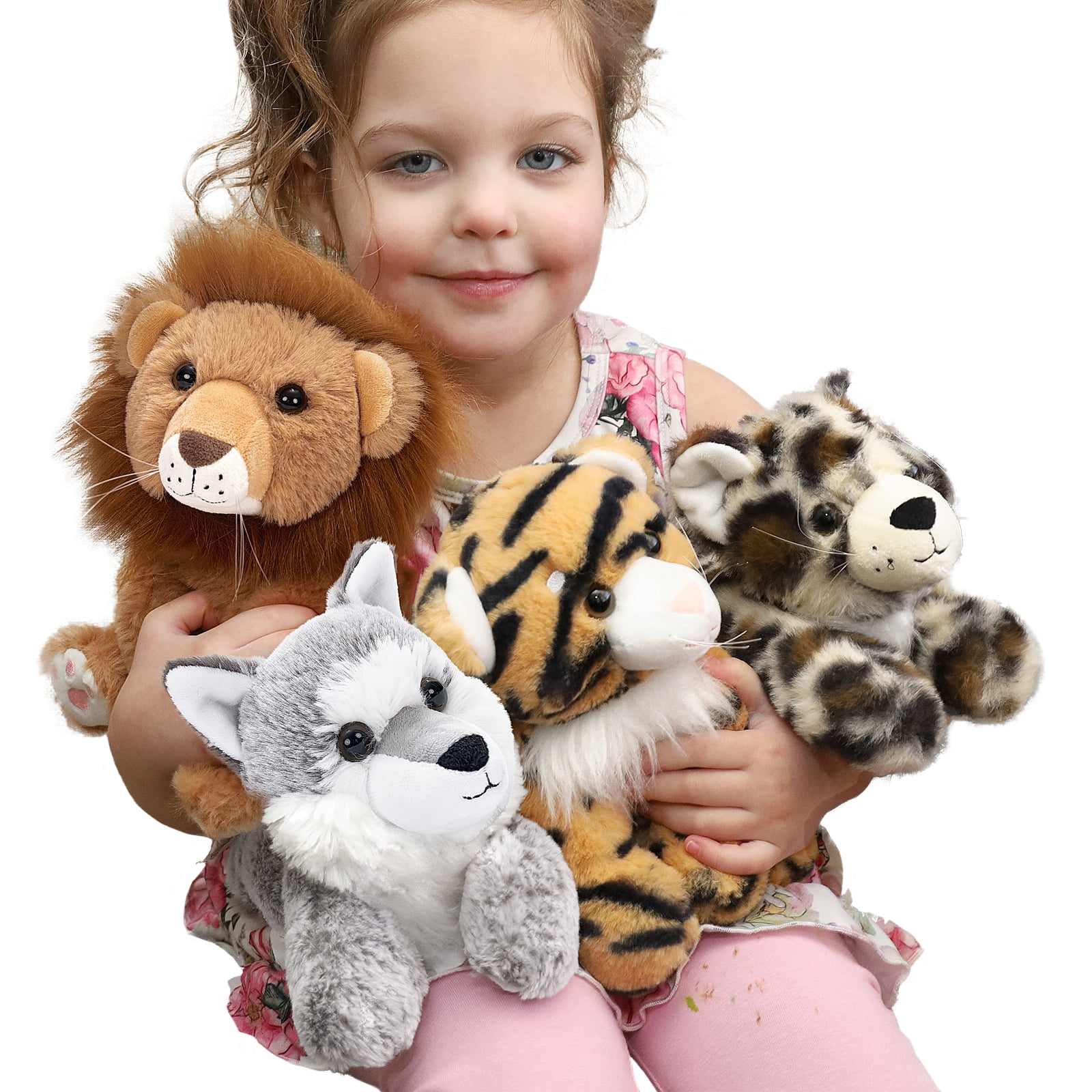 MaoGoLan 4 Pcs Safari Stuffed Animals Stuffed Forest Animals Lions/Tigers/Leopards/Wolf Plush Toy