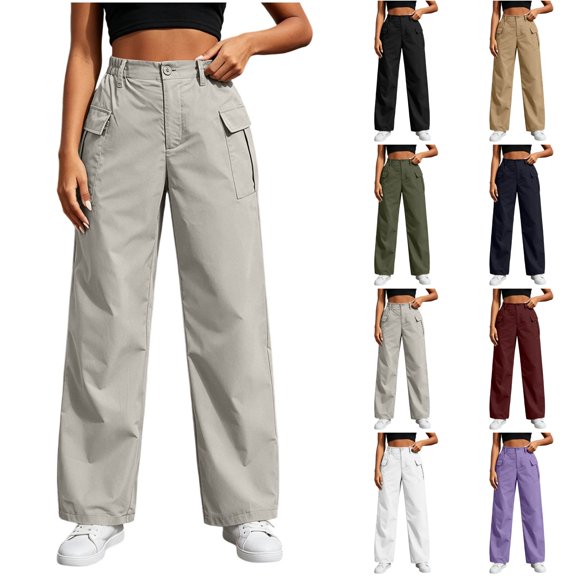 LIBRCLO Cargo Pants for Women with Pockets, Straigh Leg Outdoor Hiking Pants Casual Work Trousers Size L