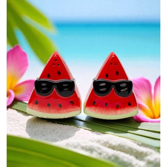 Ceramic Watermelon Wearing Sunglasses Salt and Pepper Shakers, Summer Kitchen Decor, Gift for Her