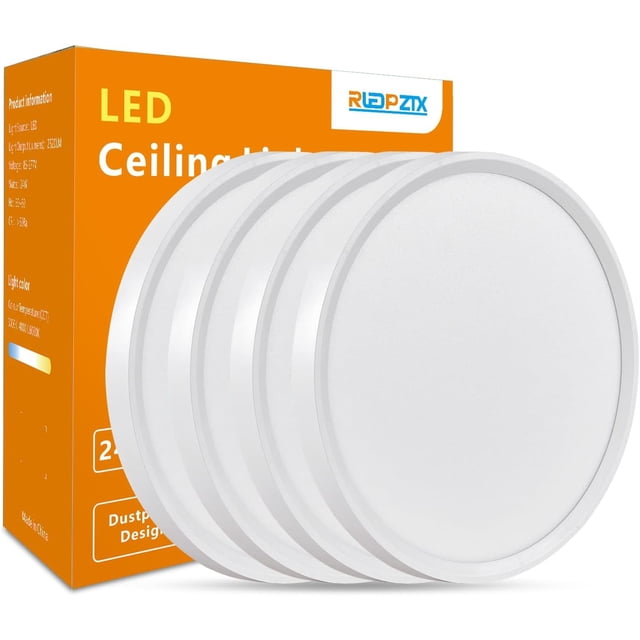 AIR-LED Ceiling Light Flush Mount: 4Pack 12 Inch Ultra-Slim Ceiling Light Fixture, 24W 2520LM CCT 3000K/4000K/6000K 3 Color Selectable Low Profile Ceiling Light for Kitchen Bedroom Hallway Bathroom,